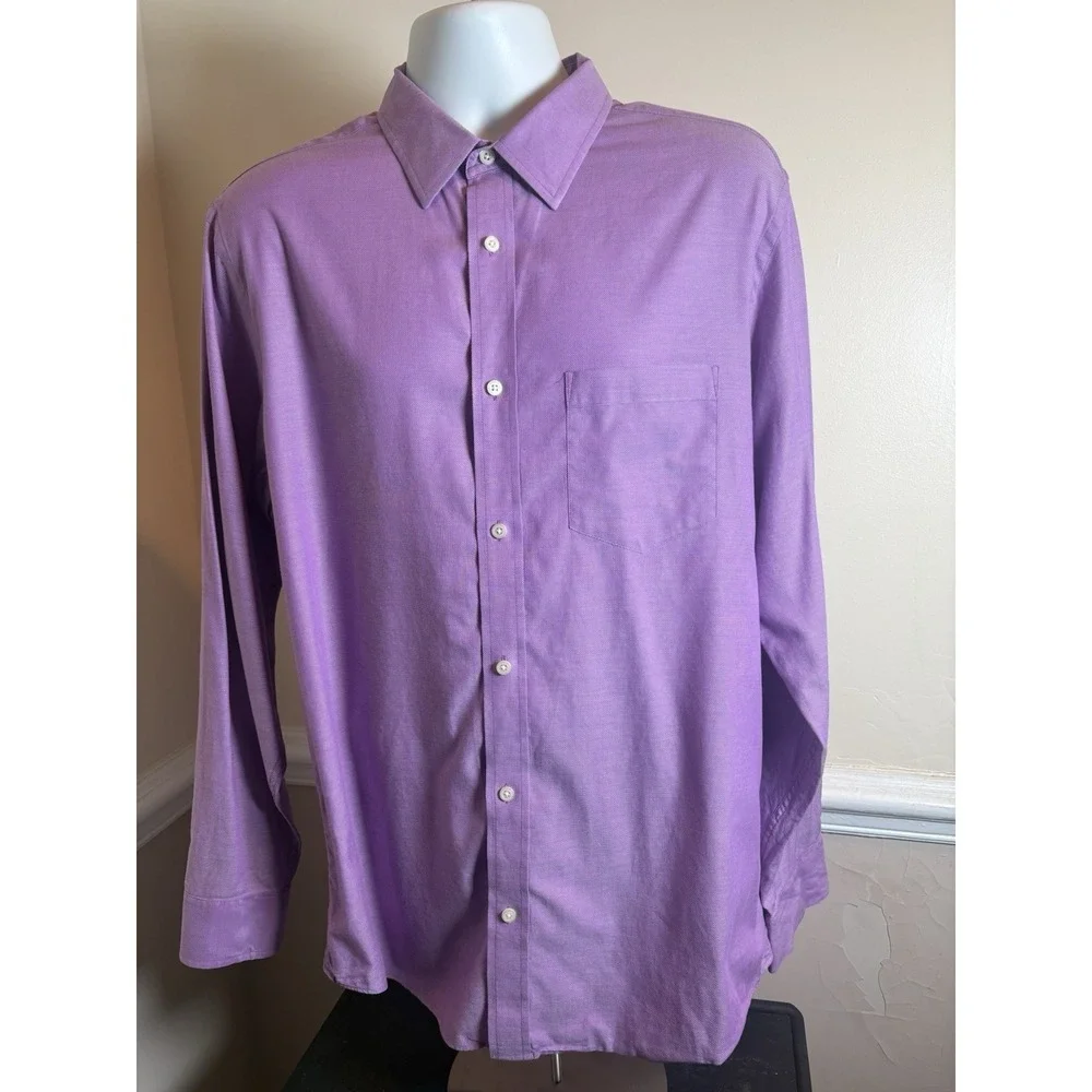Banana Republic Shirt Men's XL Untucked Slim‎ Fit Purple Long Sleeve Button